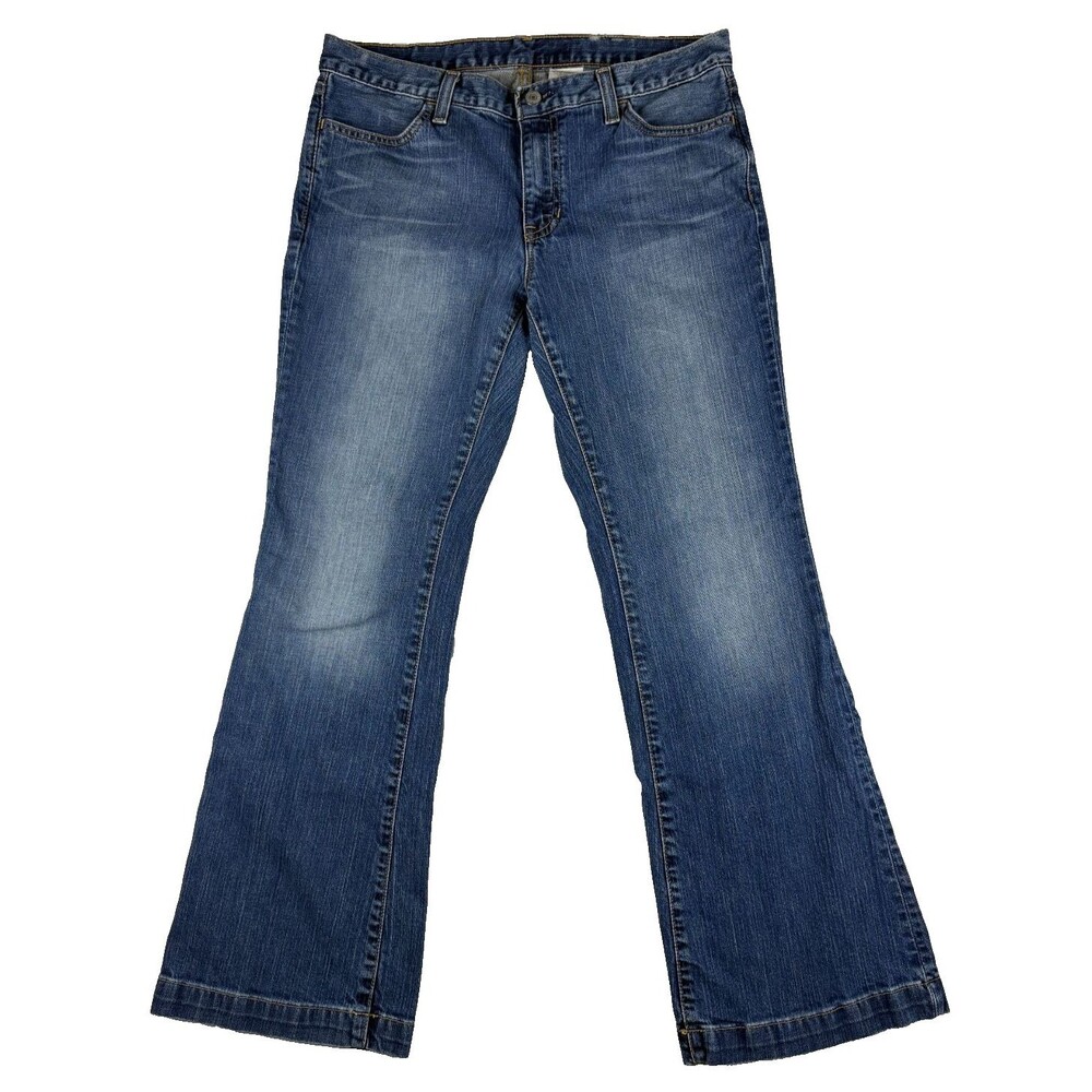 Gap Long Lean Jeans 8 Ankle Y2K Factory Distressed Mid Rise Flare Denim Vtg 2004